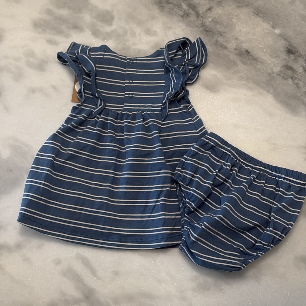 ANGEL DEAR 2-Piece Set tunic and bloomers flutter sleeve stripes blue 3-6m NWT - Picture 4 of 4
